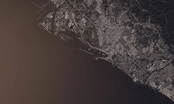 Barcelona, Spania hartă de oraș 3D Redare. Vizualizare satelit aerian . — Fotografie, imagine de stoc