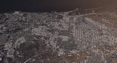 Barselona, İspanya şehir haritası 3D görüntüleme. Hava uydu görüntüsü.