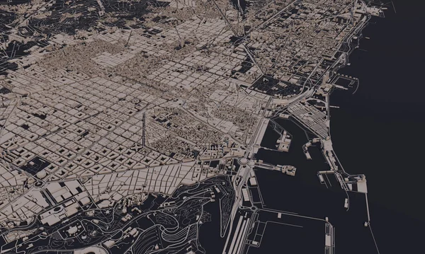 Barcelona, Spanien Stadtplan 3D Rendering. Satellitenbild aus der Luft. — Stockfoto