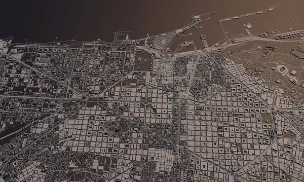 Barcelona, España mapa de la ciudad 3D Rendering. Vista aérea por satélite . — Foto de Stock