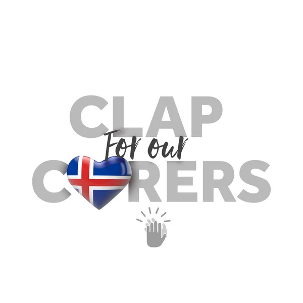 Clap for carers message with Iceland heart flag. Expéditeur 3D — Photo