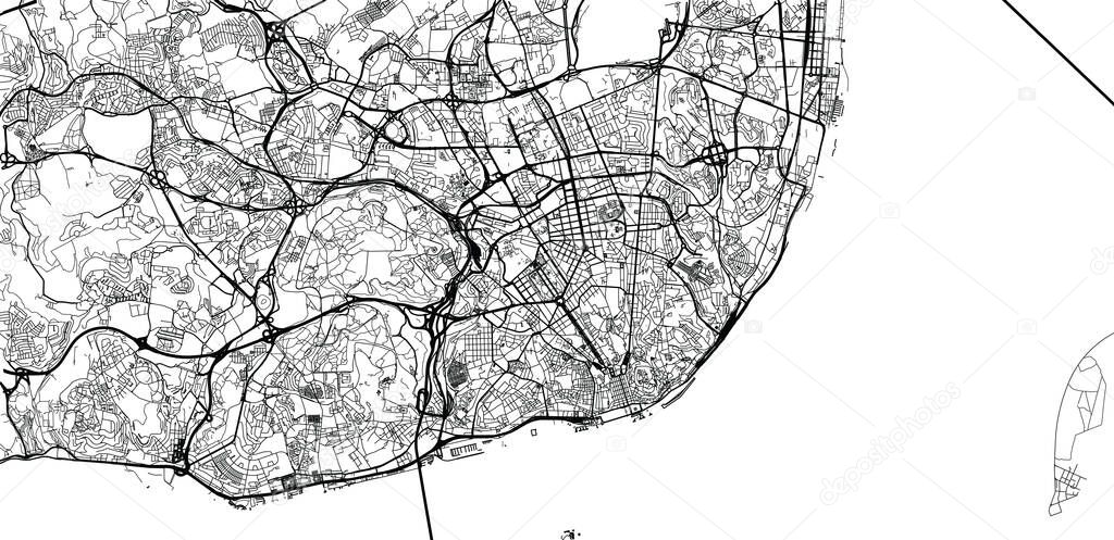 Urban vector city map of Lisbon, Portugal