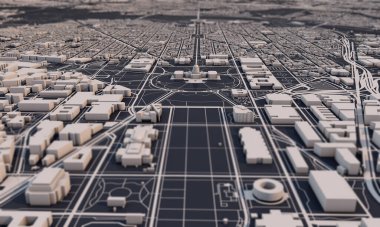 Washington DC şehir haritası 3D görüntüleme. Hava uydu görüntüsü.