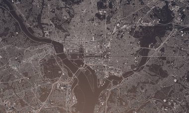 Washington DC şehir haritası 3D görüntüleme. Hava uydu görüntüsü.