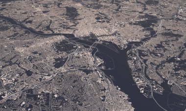 Washington DC şehir haritası 3D görüntüleme. Hava uydu görüntüsü.