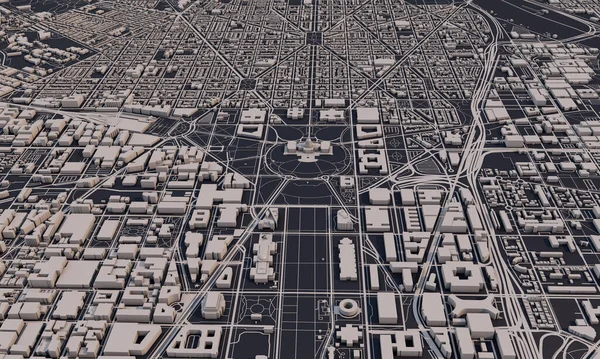 Washington DC city map 3D Rendering. Aerial satellite view. — Stock Photo, Image