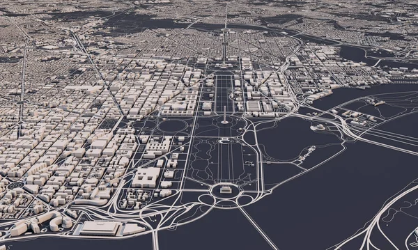 Washington DC city map 3D Rendering. Aerial satellite view. — Stock Photo, Image
