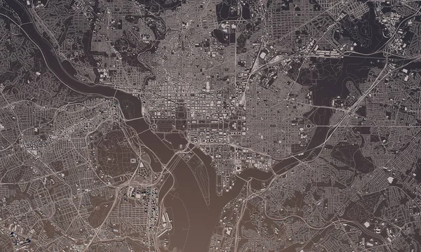 Washington DC city map 3D Rendering. Aerial satellite view.