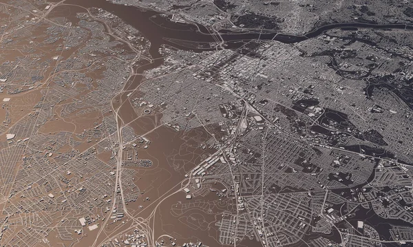 Washington DC mapa de la ciudad 3D Rendering. Vista aérea por satélite . — Foto de Stock