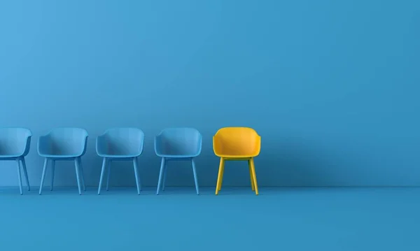 노란 의자가 사람들로부터 눈에 띄었습니다. 사업 개념. 3D 렌더링 — 스톡 사진