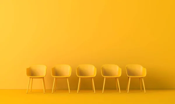 Řada žlutých židlí. Obchodní koncept. 3D vykreslování — Stock fotografie