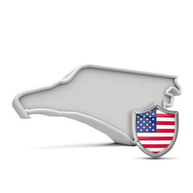 Yıldız ve şeritli kalkanlarıyla Amerika 'nın Kuzey Carolina eyaleti. 3B Hazırlama