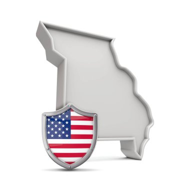 Amerikan eyaleti Missouri, yıldızlar ve şeritli kalkanla. 3B Hazırlama