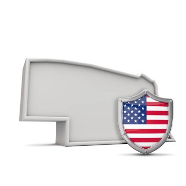 Amerikan devleti Nebraska, yıldızlar ve şeritli kalkanla. 3B Hazırlama