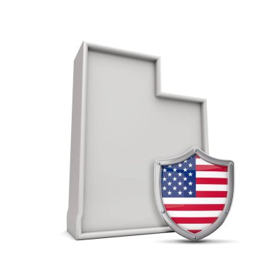 Amerikan eyaleti Utah, yıldızlar ve şeritli kalkanla. 3B Hazırlama