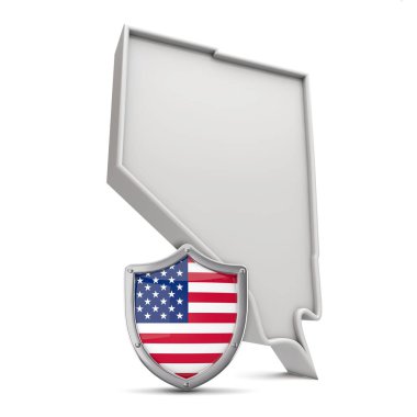 Amerikan eyaleti Nevada, yıldız ve şeritli kalkanla. 3B Hazırlama