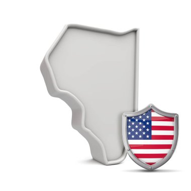 Amerikan eyaleti Illinois, yıldızlar ve şeritli kalkanla. 3B Hazırlama