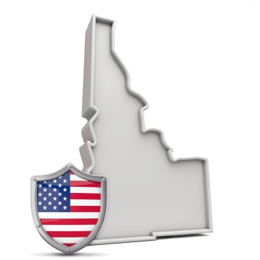 Amerikan eyaleti Idaho, yıldızlar ve şeritli kalkanla. 3B Hazırlama