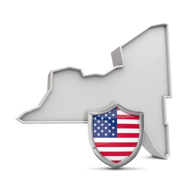 Amerikan eyaleti New York, yıldızlar ve şeritli kalkanla. 3B Hazırlama