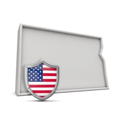 Yıldızlar ve şeritli kalkanlarıyla Amerika 'nın Kuzey Dakota eyaletinde. 3B Hazırlama