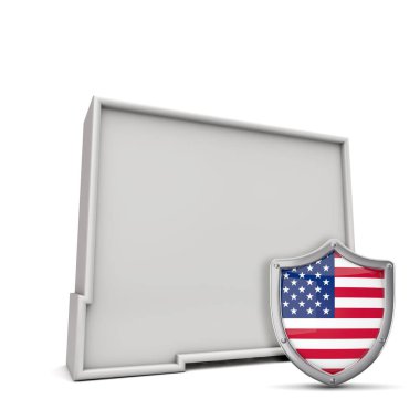 Amerika 'nın Wyoming eyaleti, yıldızlar ve şeritli kalkanlarıyla. 3B Hazırlama