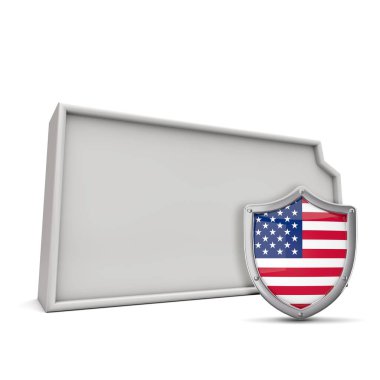 Amerikan eyaleti Kansas, yıldız ve şerit kalkanlarıyla. 3B Hazırlama