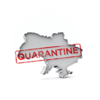 Kırmızı karantina damgalı basit bir 3 boyutlu Ukrayna haritası. 3B Hazırlama