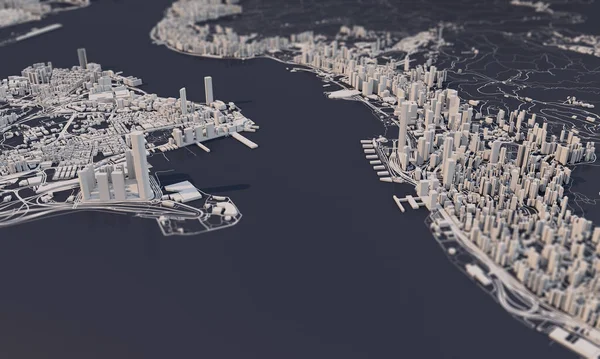 Карта міста Гонконг 3D Рендеринг. Вид з літака.. — стокове фото