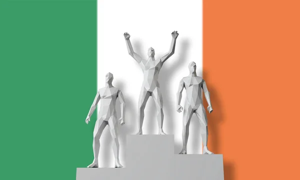 Ireland winner.People stood on a winners podium celebrating. 3D Render — Stock Photo, Image