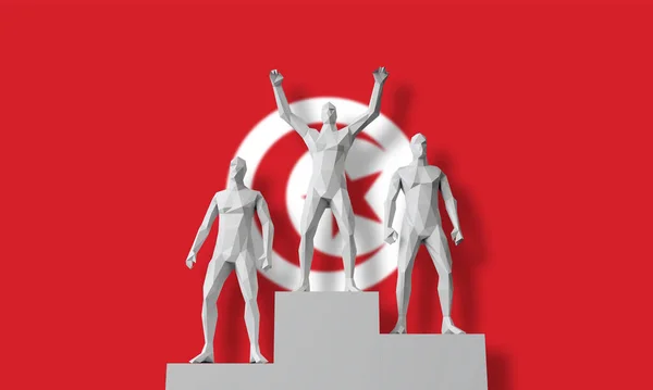 突尼斯获奖者。人们站在获奖者讲台上庆祝。3D渲染 — 图库照片