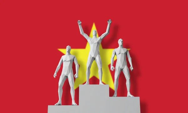 Vietnam winner.People stood on a winners podium celebrating. 3D Render — Stock Photo, Image