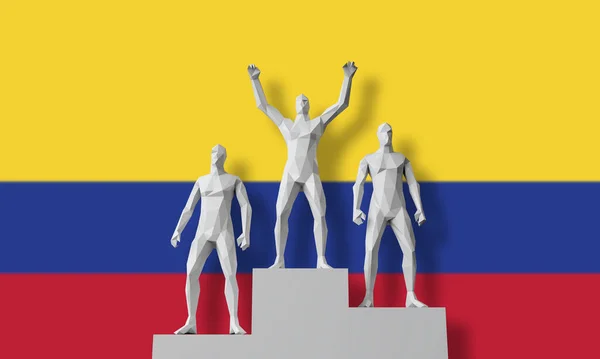 Kolumbia győztese.Az emberek a győztes pódiumon ünnepeltek. 3D Render — Stock Fotó