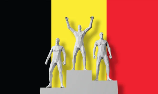 Belgia voittaja.Ihmiset seisoivat voittajien palkintokorokkeella juhlimassa. 3D-renderointi — kuvapankkivalokuva