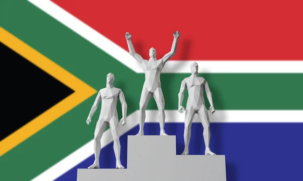 Vítěz Jižní Afriky.Lidé stáli na vítězném pódiu a oslavovali. 3D vykreslení — Stock fotografie