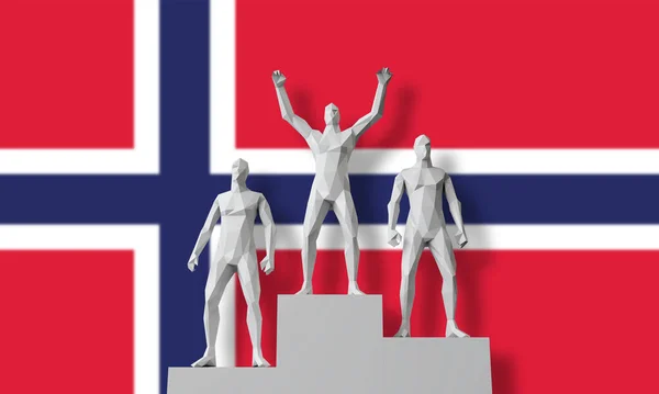 Vincitore norvegese.La gente si è levata in piedi su un podium dei vincitori che celebra. Render 3D — Foto Stock