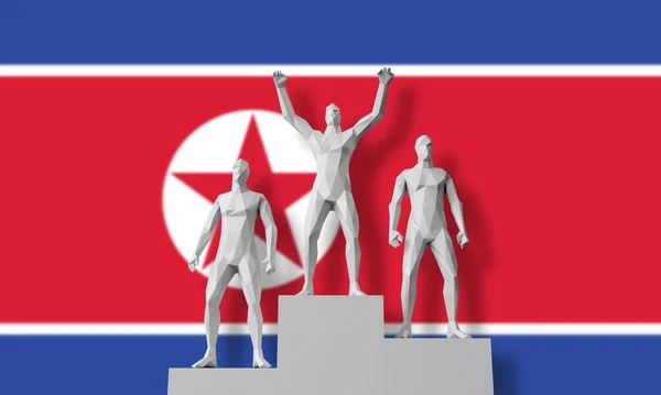 Nordkoreas Sieger.Die Menschen standen auf einem Siegerpodest und feierten. 3D Render — Stockfoto