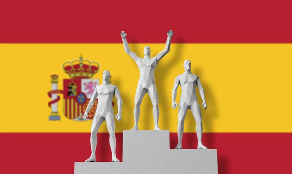 Νικητής της Ισπανίας. Οι άνθρωποι στέκονταν σε ένα βάθρο νικητών γιορτάζοντας. 3D αποτύπωση — Φωτογραφία Αρχείου