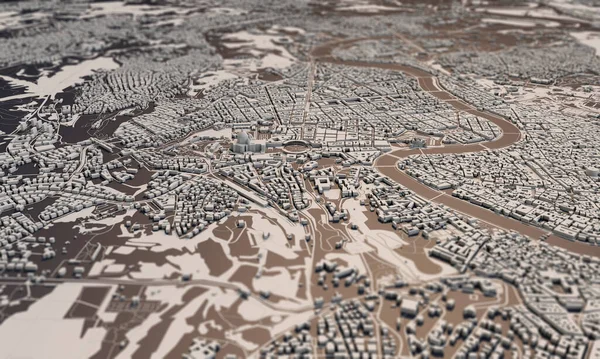 Řím, Itálie Mapa města 3D Renderování. Letecký satelitní pohled. — Stock fotografie