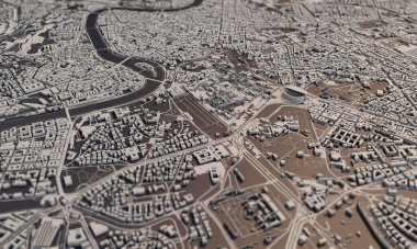 Roma, İtalya şehir haritası 3D görüntüleme. Hava uydu görüntüsü.