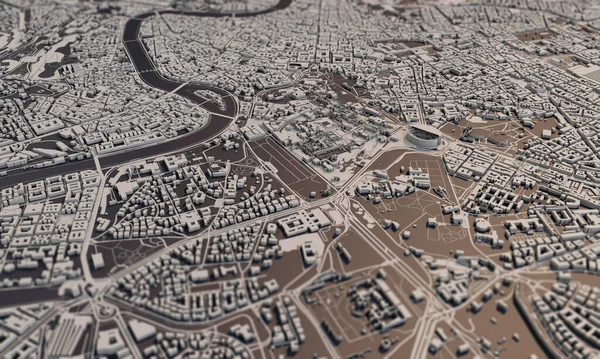 Rzym, Włochy mapa miasta Rendering 3D. Widok z lotu ptaka. — Zdjęcie stockowe
