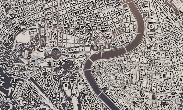 Rzym, Włochy mapa miasta Rendering 3D. Widok z lotu ptaka. — Zdjęcie stockowe