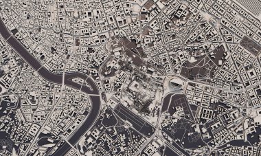 Roma, İtalya şehir haritası 3D görüntüleme. Hava uydu görüntüsü.