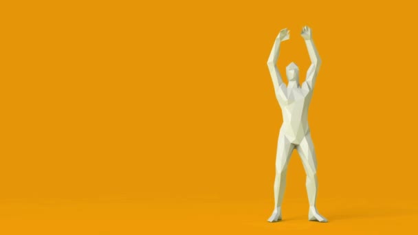 Postava zvedne ruce na oslavu vítězství. minimální design, 3D vykreslování — Stock video