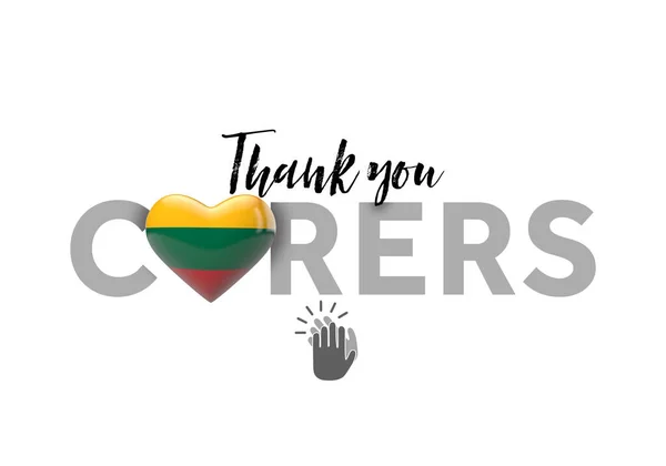 Message de remerciements aux aidants avec drapeau du cœur de Lituanie. Expéditeur 3D — Photo