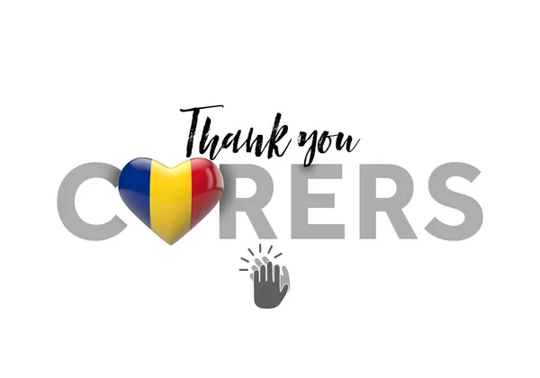 Message de remerciements aux aidants avec drapeau cardiaque Roumanie. Expéditeur 3D — Photo