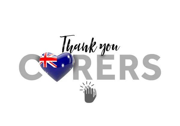 Mensaje de agradecimiento a los cuidadores con bandera del corazón de Australia. Renderizado 3D —  Fotos de Stock