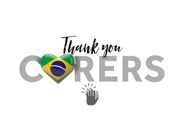 Σας ευχαριστώ μήνυμα φροντιστές με τη σημαία καρδιά της Βραζιλίας. 3D αποτύπωση — Φωτογραφία Αρχείου