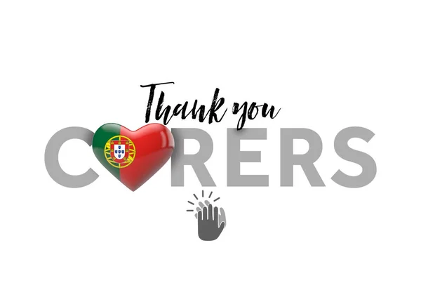 Dziękuję opiekunom wiadomość z portugalską flagą serca. Renderowanie 3D — Zdjęcie stockowe