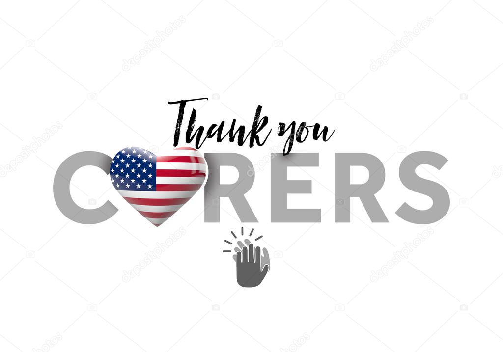Thank you carers message with USA heart flag. 3D Render