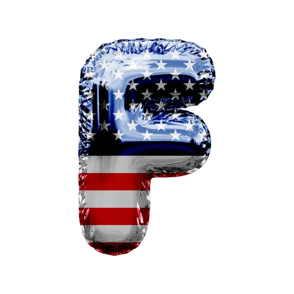 Letter F sterren en strepen Verenigde Staten folie ballon lettertype. 3D Render — Stockfoto